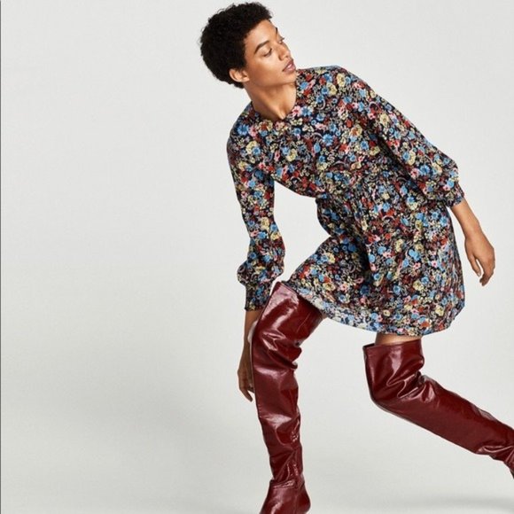 Zara | Floral Printed Long Sleeve Mini Dress New